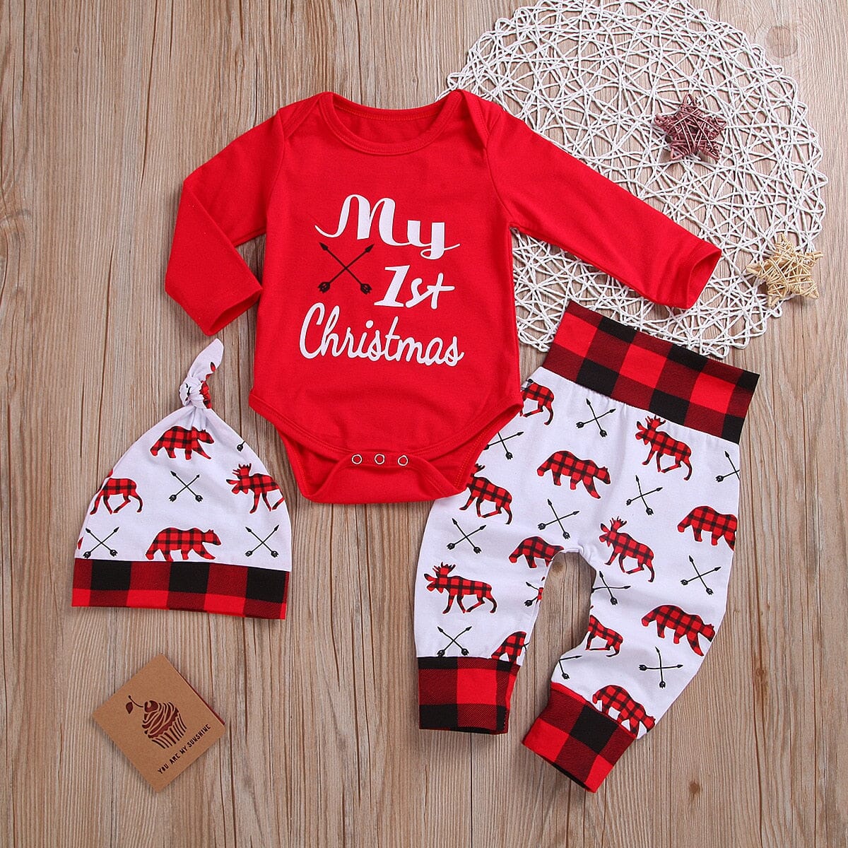 Christmas Letter Romper Pant & Hat - Baby Bubble Store