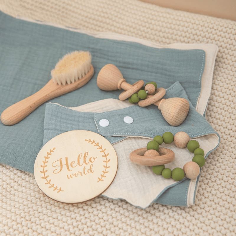 Wooden Rattles Cotton Blanket Baby Gift Set - Baby Bubble Store