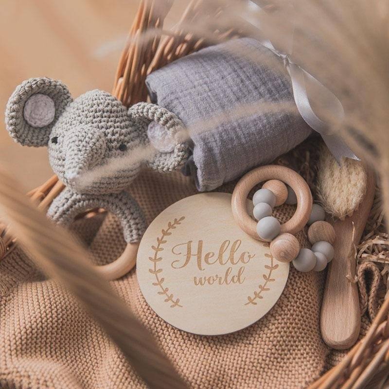 Wooden Rattles Cotton Blanket Baby Gift Set - Baby Bubble Store